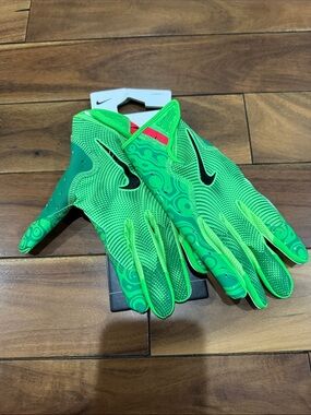 Nike Neon Green Football Gloves with Black Swoosh